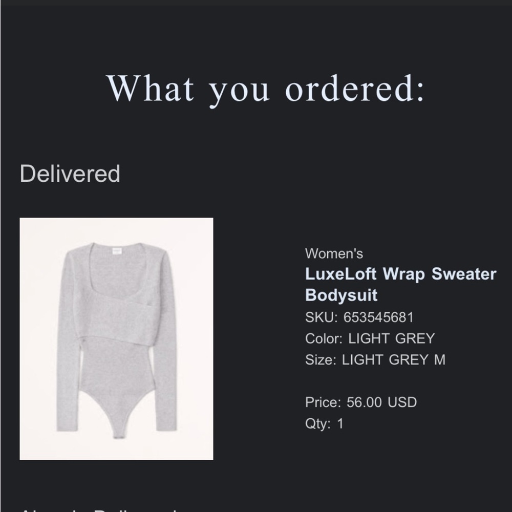 Abercrombie and Fitch LuxeLoft Wrap Sweater Bodysuit Light Gray